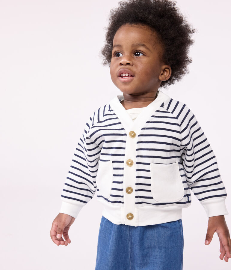 Baby-Cardigan aus dickem Jersey weiss MARSHMALLOW/blau SMOKING
