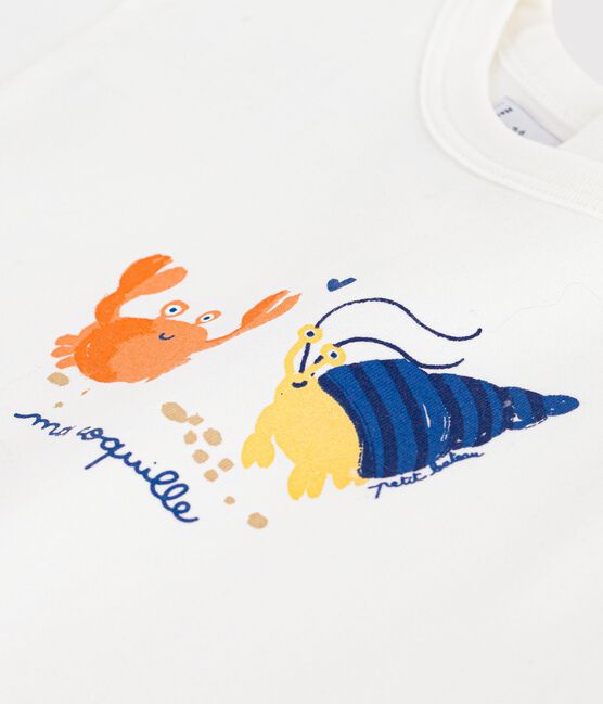 Kurzärmeliges Baby-T-Shirt aus Baumwolle mit Möwenmotiv weiss MARSHMALLOW