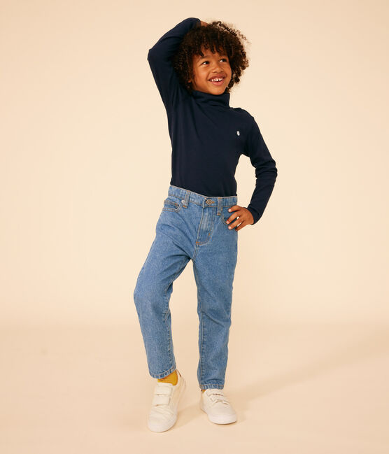 Kinder-Rollkragenshirt aus Baumwolle blau SMOKING