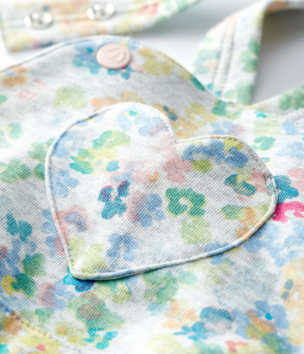 Baby-Latzhose aus Molton M&auml;dchen. grau/vielfarbig