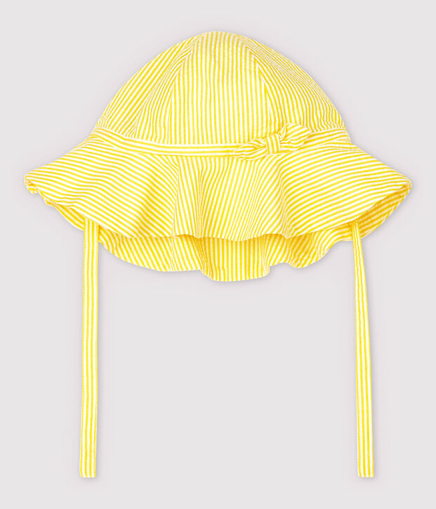 Baby-Sonnenhut mit Streifen f&uuml;r M&auml;dchen gelb/weiss
