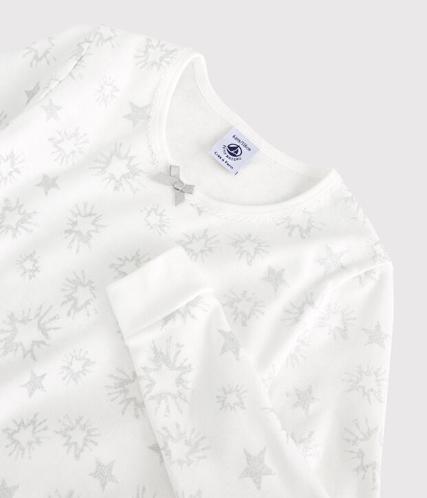 Snugfit-Kinderpyjama aus Baumwolle mit paillettiertem Sternen-Print f&uuml;r M&auml;dchen weiss/vielfarbig
