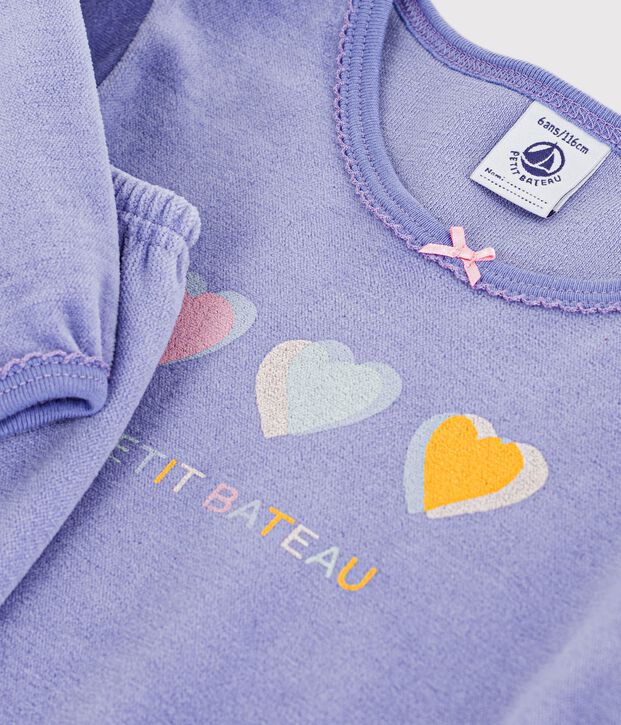 Kinder-Pyjama aus Nicki mit Herzmotiv violett