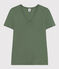 Damen-T-Shirt L'Iconique mit V-Ausschnitt aus Baumwolle, unifarben grün CROCO
