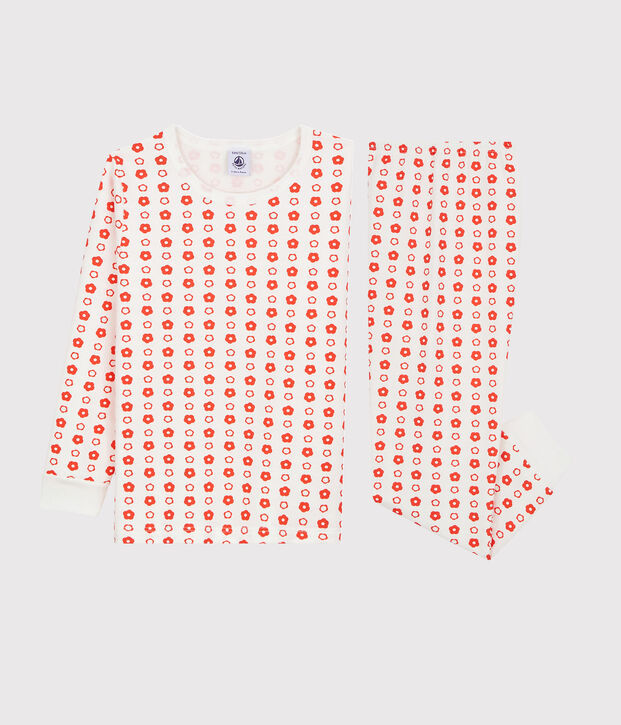 Kinderpyjama aus Bio-Baumwolle mit grafischem Printmuster weiss/rot