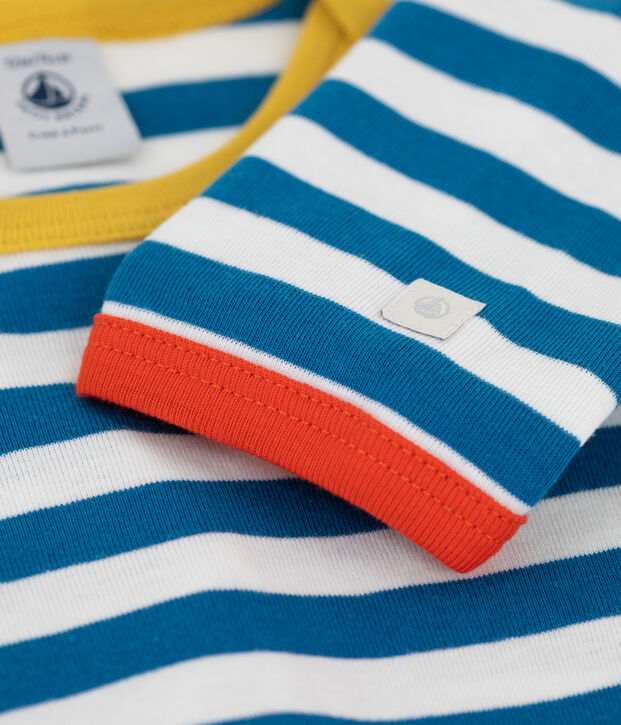 Baby-Strampler ohne F&uuml;&szlig;e und Druckkn&ouml;pfe aus Baumwolle mit blauen Streifen blau/weiss