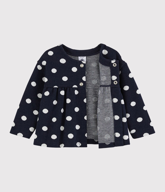 Gepunkteter Baby-Cardigan für Mädchen blau SMOKING/weiss MARSHMALLOW