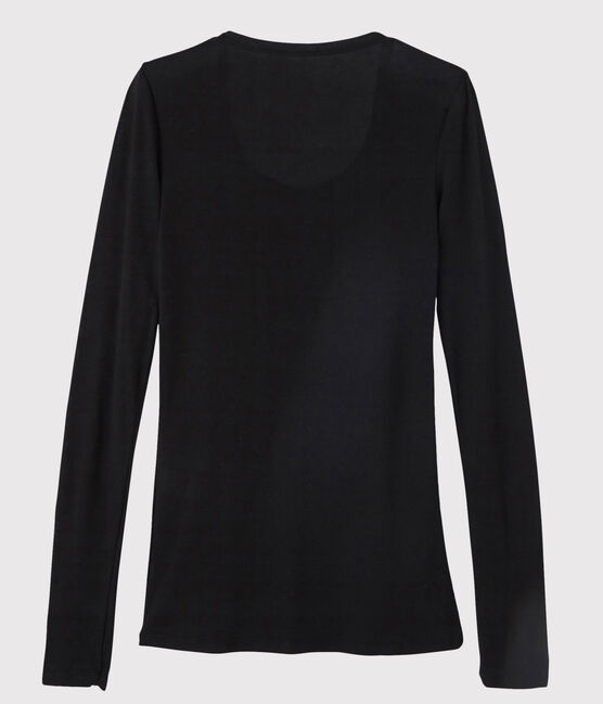 Damen-T-Shirt, leichter Rippstrick schwarz NOIR