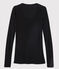 Damen-T-Shirt, leichter Rippstrick schwarz NOIR