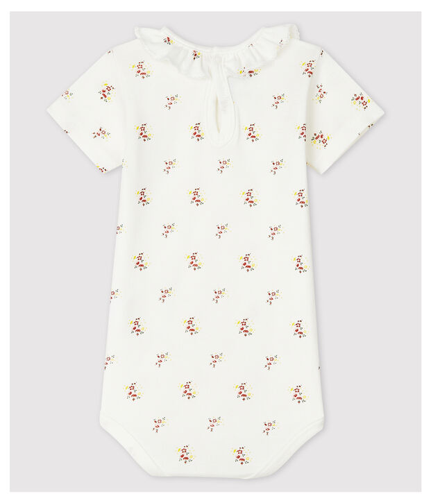 Kurz&auml;rmeliger Baby-Body mit Halskrause weiss/vielfarbig