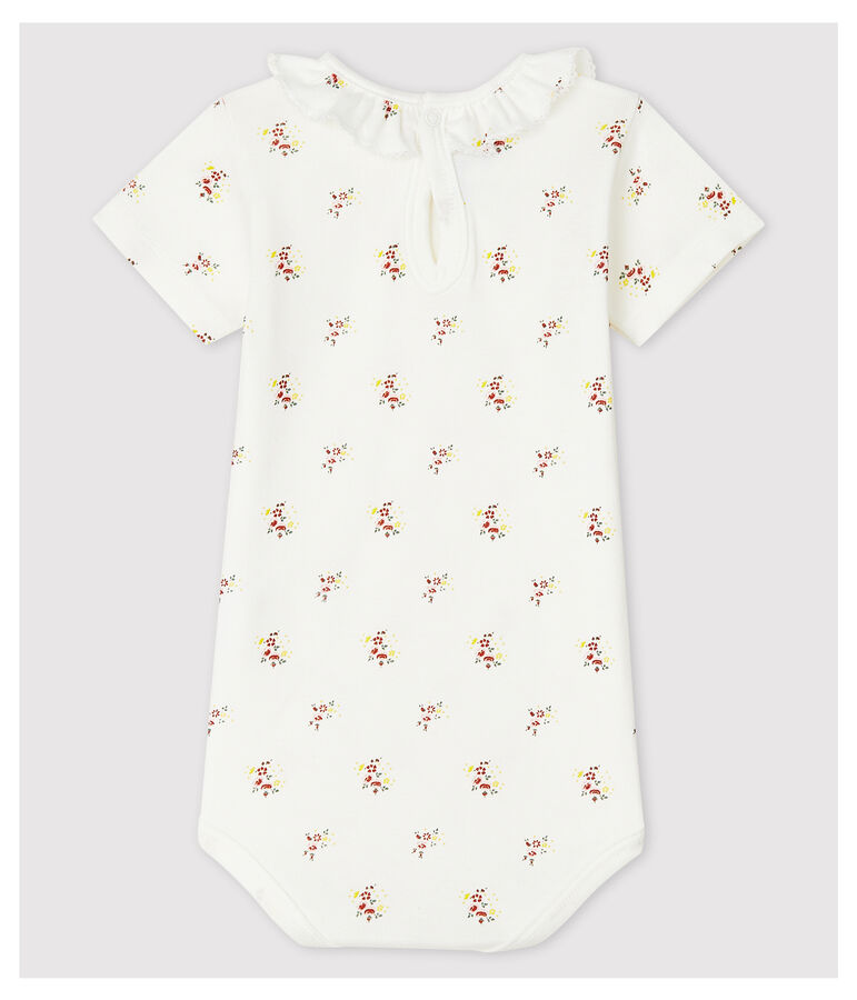 Kurz&auml;rmeliger Baby-Body mit Halskrause weiss MARSHMALLOW/weiss MULTICO