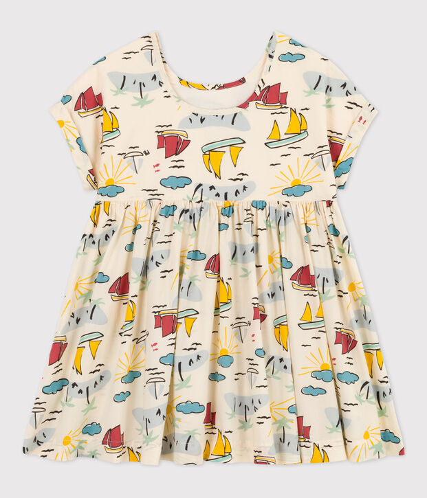 Kurz&auml;rmeliges Kinderkleid aus Popeline f&uuml;r M&auml;dchen naturfarben/vielfarbig