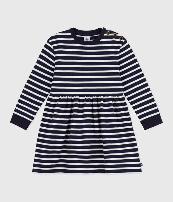 Langärmeliges Kinder-Kleid aus Baumwolle blau SMOKING/weiss MARSHMALLOW