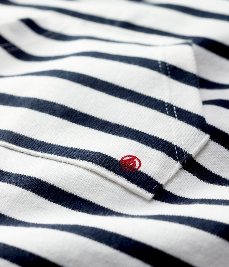 Kurzer Baby-Overall aus dickem Bio-Jersey weiss/blau