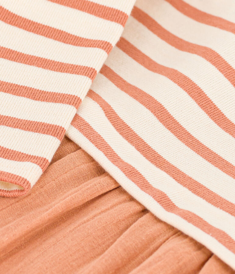 Lang&auml;rmeliges Babykleid aus zwei Materialien rosa/naturfarben