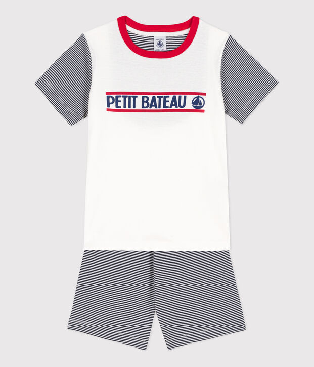 Kinder-Kurzpyjama Petit Bateau aus Baumwolle blau/weiss