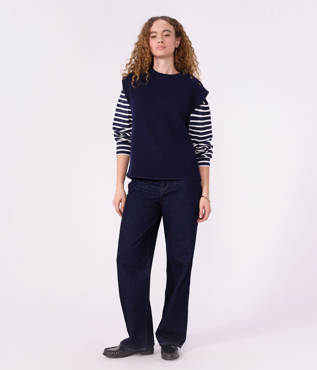 Lang&auml;rmeliges Damen-Streifenshirt Marini&egrave;re aus Baumwolle blau/weiss