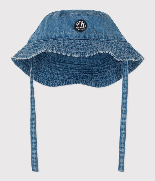 Baby-Fischerhut aus blauem Denim mit Bindeb&auml;ndern blau