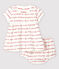 Kurzärmeliges Baby-Kleid mit Bloomer-Shorts aus Bio-Baumwoll-Jacquard für Mädchen weiss MARSHMALLOW/rot TERKUIT