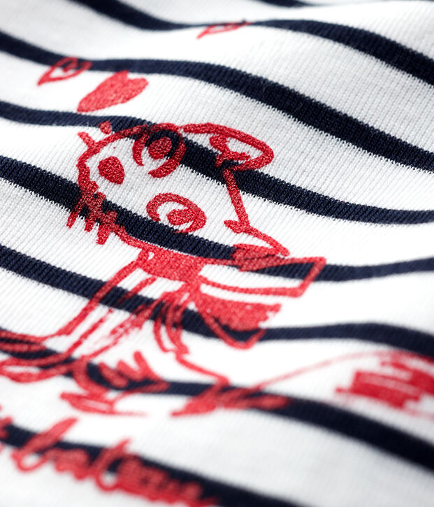Kurz&auml;rmelige Baby-Bluse aus Baumwolle f&uuml;r M&auml;dchen weiss/blau
