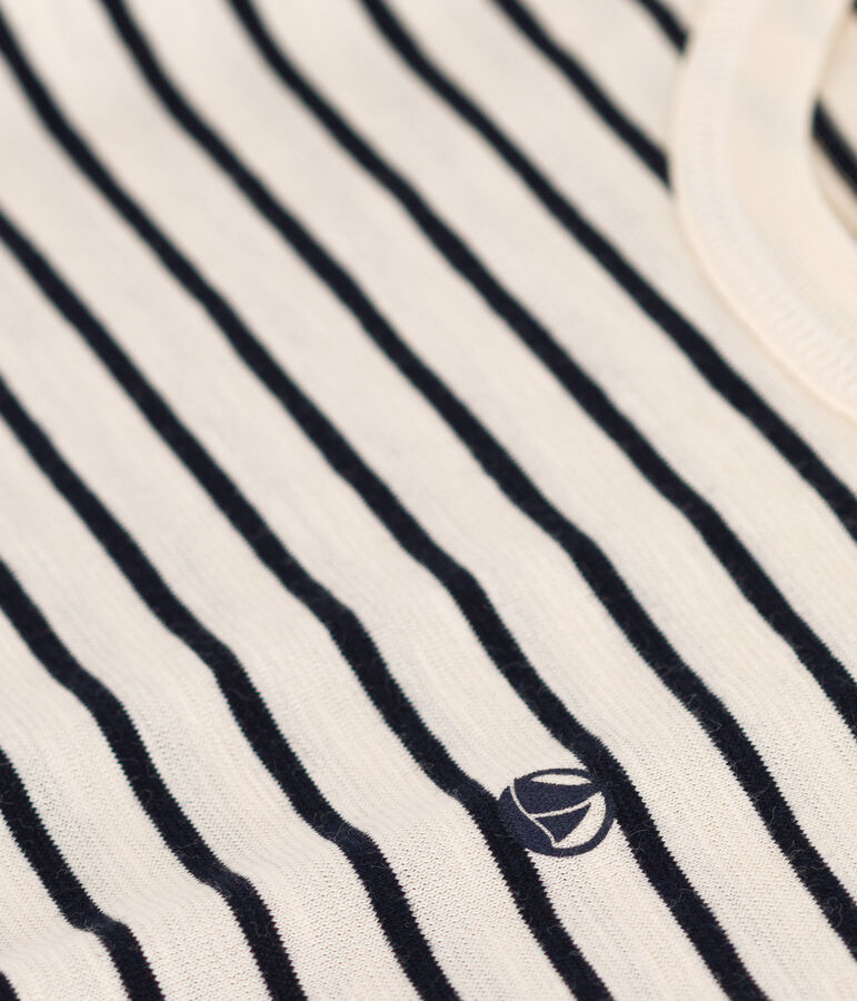 Gestreiftes Jungen-T-Shirt aus geflammtem Jersey naturfarben/blau
