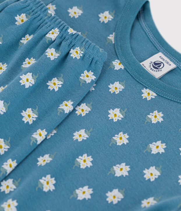 Kinderpyjama aus Baumwolle mit Blumenmotiv f&uuml;r M&auml;dchen blau/vielfarbig