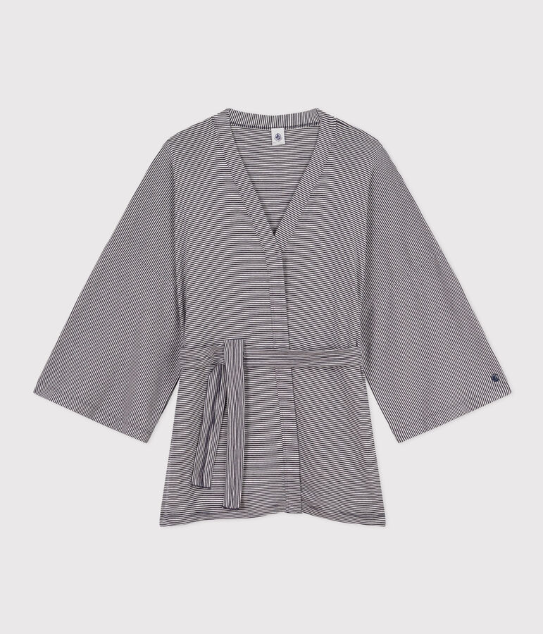 Gestreifter Kimono f&uuml;r Damen blau/weiss