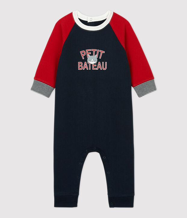 Baby-Overall aus Molton. blau/rot