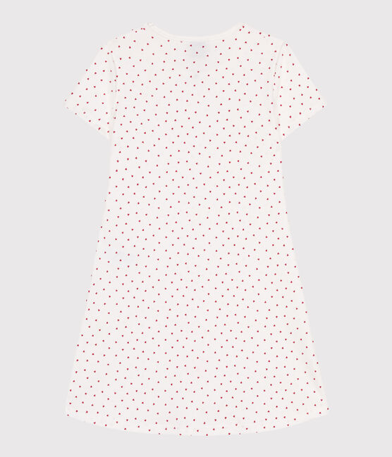 Kurzärmeliges Kinder-Nachthemd aus Baumwolle mit Herzmotiv weiss MARSHMALLOW/rot TERKUIT