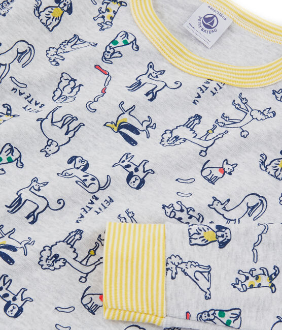 Sehr eng anliegender Rippstrick-Pyjama für kleine Jungen grau POUSSIERE/weiss MULTICO