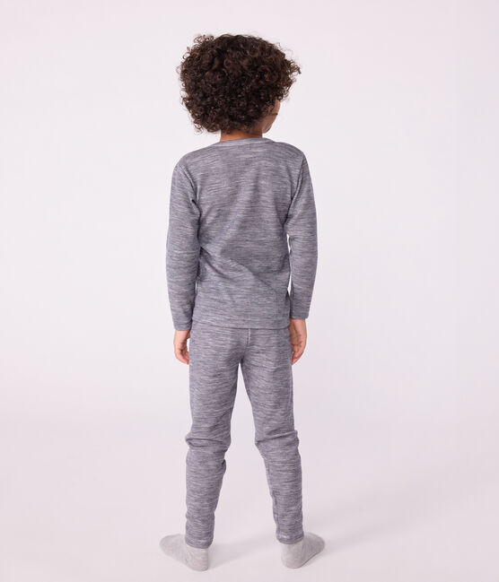Langärmeliges Kinder-T-Shirt aus Wolle und Baumwolle mit Streifen blau SOIR/ MARSHMALLOW