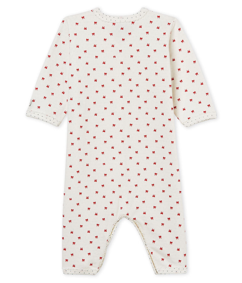 Baby Strampler aus gedoppeltem Jersey f&uuml;r M&auml;dchen weiss/rot