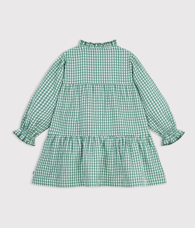 Lang&auml;rmeliges Kinder-Hemd aus Popeline mit Vichy-Muster gr&uuml;n/weiss