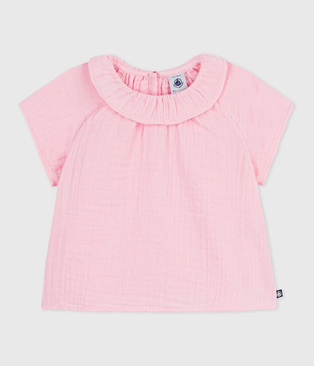 Lang&auml;rmelige Baby-Bluse aus einfarbiger Baumwolle MARQUISE