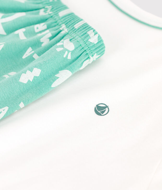 Kinder-Kurzpyjama aus Baumwolle weiss/gr&uuml;n