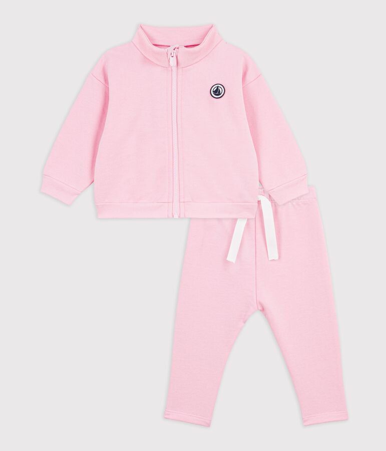 Baby-Set Sweatshirt und Hose aus einfarbiger Baumwolle rosa