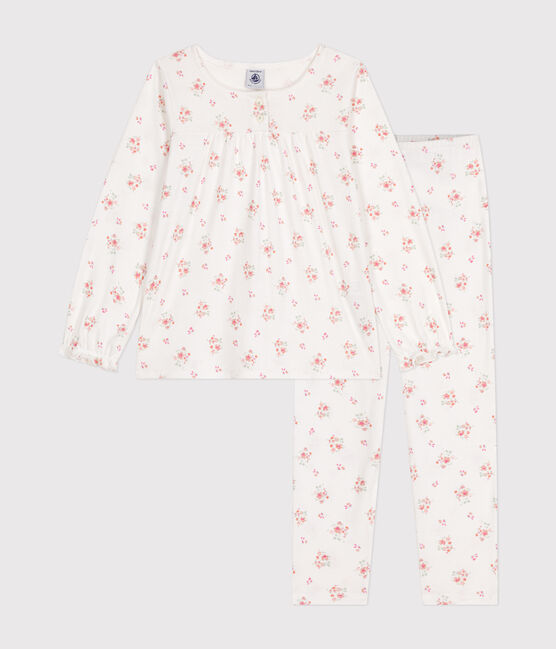Kinder-Pyjama aus Baumwolle mit Blumenmotiv weiss MARSHMALLOW/weiss MULTICO
