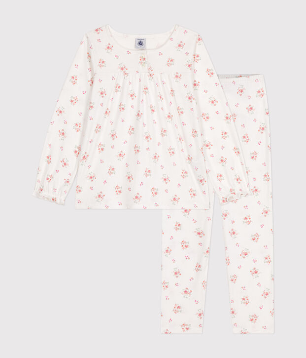 Kinder-Pyjama aus Baumwolle mit Blumenmotiv weiss/vielfarbig
