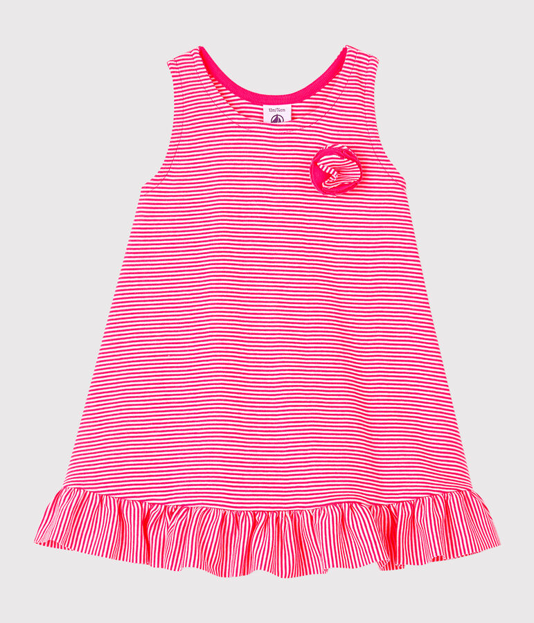 &Auml;rmelloses Baby-Strickkleid f&uuml;r M&auml;dchen rosa/weiss