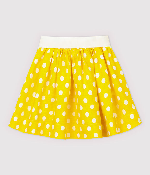 Kinderrock aus Leinen f&uuml;r M&auml;dchen gelb/weiss