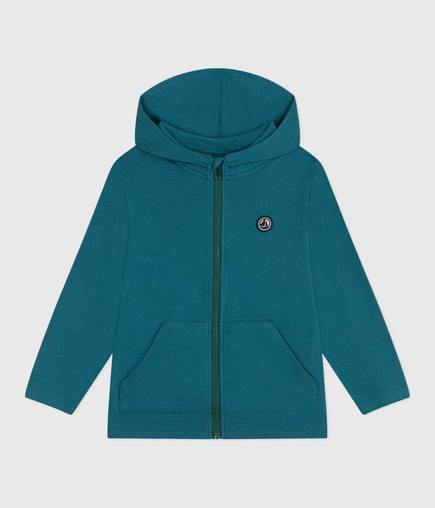 Kinder-Kapuzensweatshirt mit Rei&szlig;verschluss aus einfarbiger Baumwolle gr&uuml;n