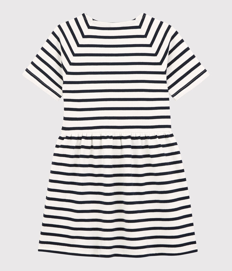 Kurz&auml;rmeliges Kleid aus Baumwolle f&uuml;r M&auml;dchen weiss/blau