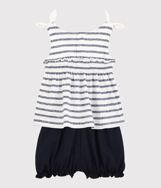 Baby-Ensemble aus Bluse + Bloomers aus Baumwolle/Leinen für Mädchen weiss MARSHMALLOW/blau MEDIEVAL