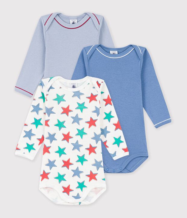 Set lang&auml;rmeliger Baby-Bodys aus Baumwolle mit Sternmotiv vielfarbig