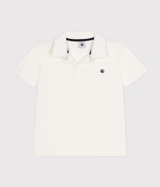 Kurzärmeliges Jungen-Poloshirt aus Baumwolle weiss MARSHMALLOW