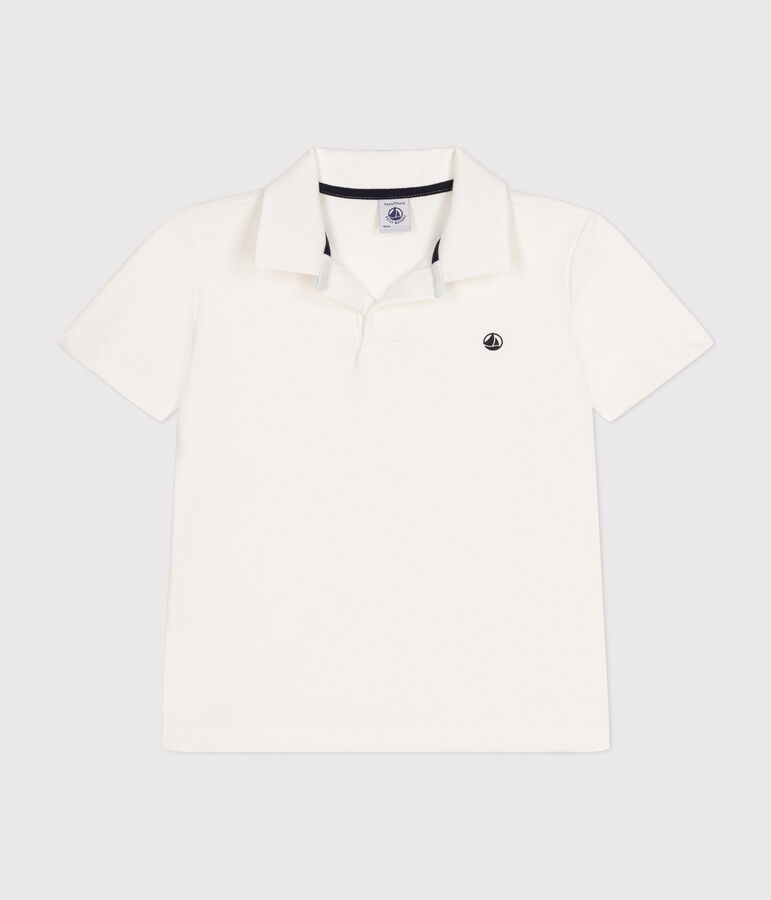 Kurz&auml;rmeliges Jungen-Poloshirt aus Baumwolle weiss MARSHMALLOW