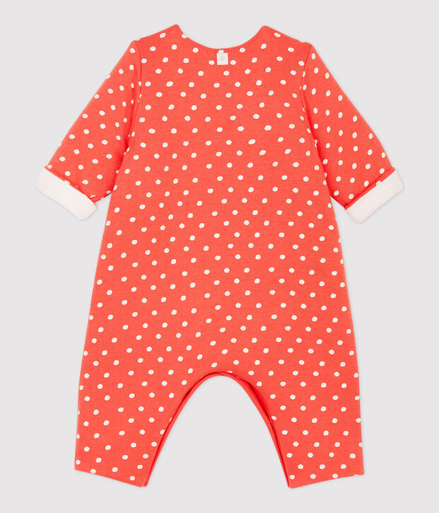 Langer Baby-Overall aus Bio-Baumwolle mit Punktmuster orange/weiss