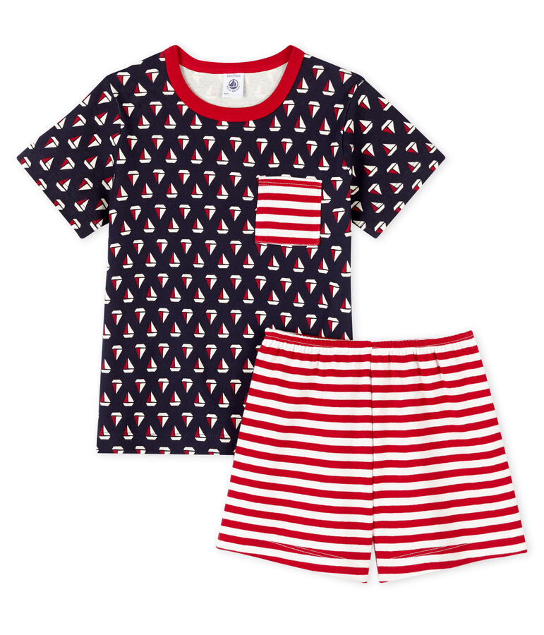 Kurzpyjama aus Rippstrick f&uuml;r kleine Jungen blau SMOKING/weiss MULTICO