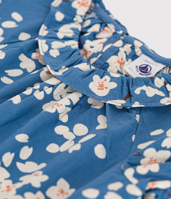 Kurzärmelige Baby-Bluse aus Popeline für Mädchen blau BEACH/ MULTICO