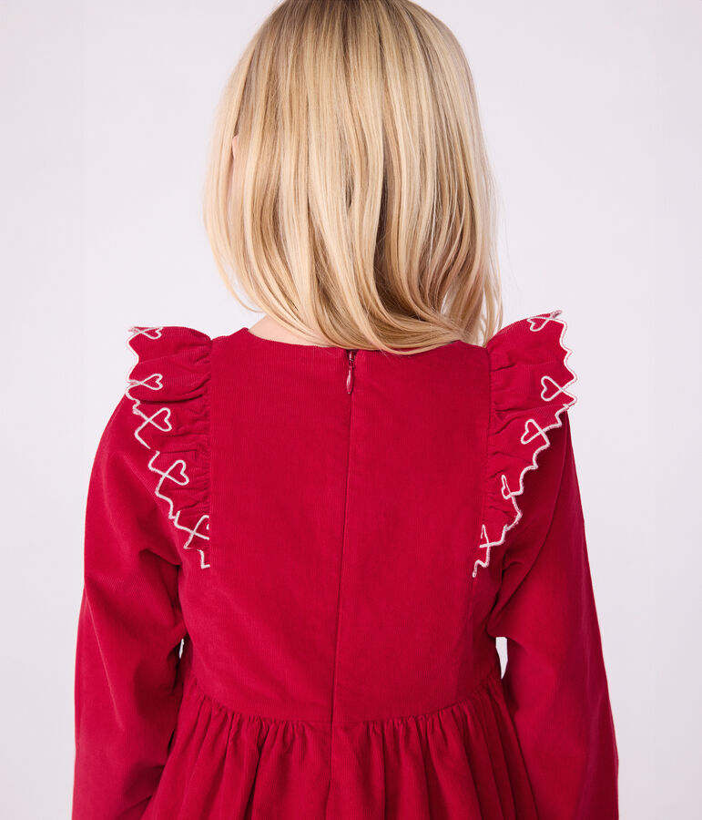 Lang&auml;rmeliges Kinder-Kleid aus einfarbigem Fein-Cord. rot